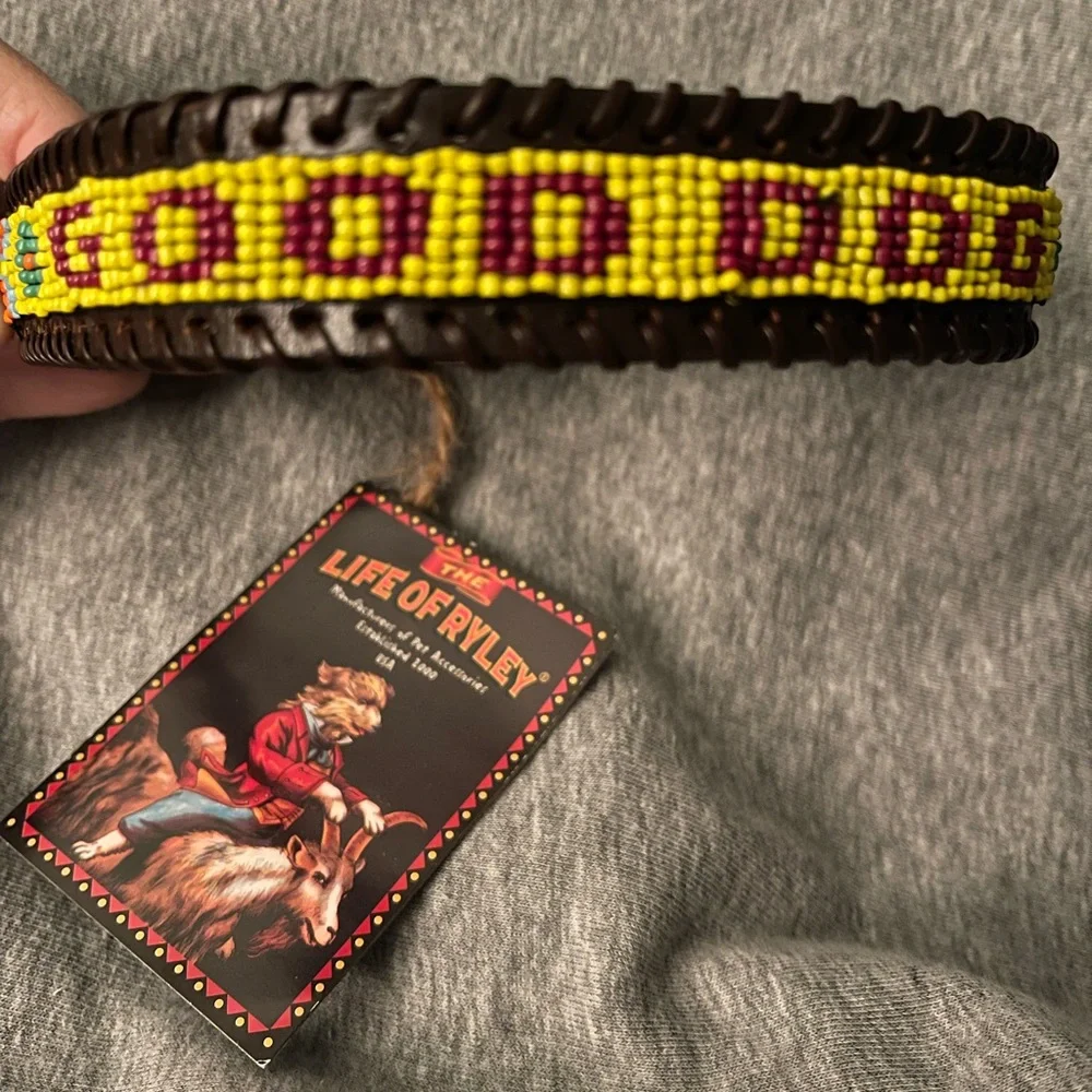 Beaded Dog Collar - Brown and Yellow
